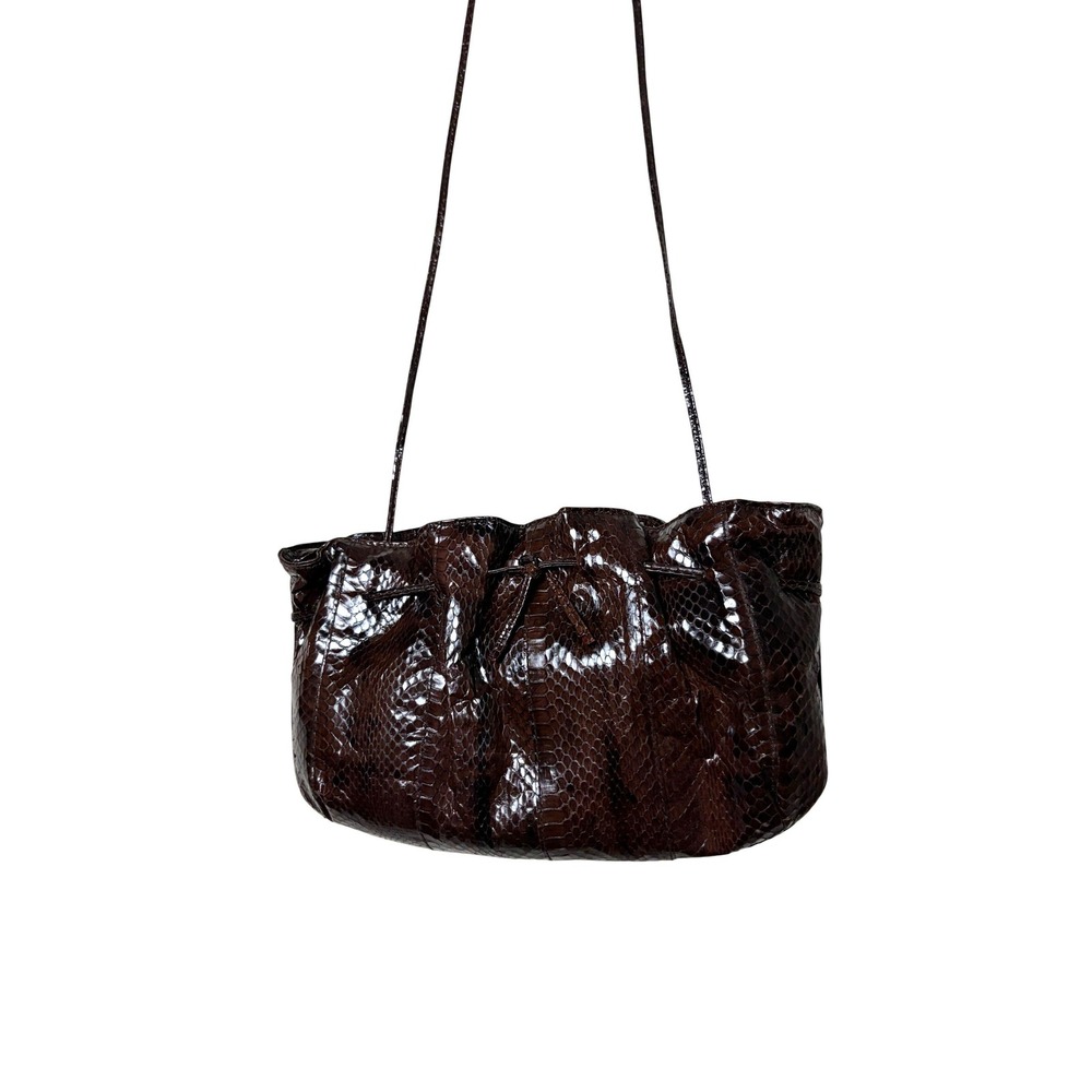 Mary McFadden Vintage Genuine Snakeskin Shoulder Bag Dark Brown‎ Exotic Skin Bow